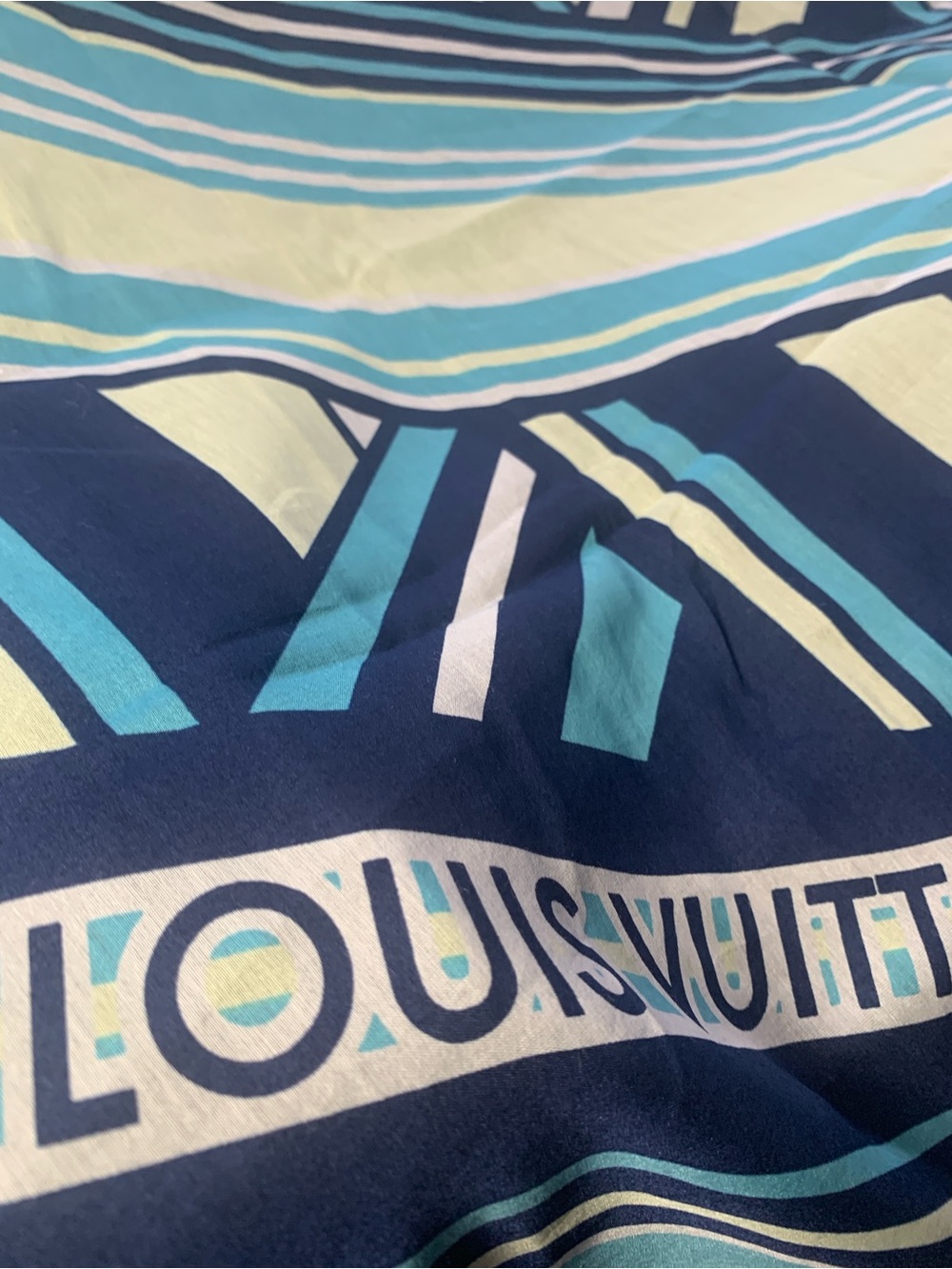 Pre Owned Louis Vuitton Navy, Aqua and Pale Yellow Striped Logo Wrap